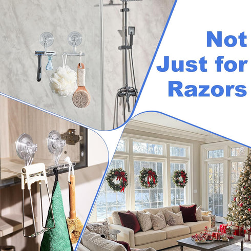 ANDGOO Razor Holder for Shower, Powerful Suction Cup Hooks for Towel, Loofah, Shaver, Suction Cup Hanger, No-Damage