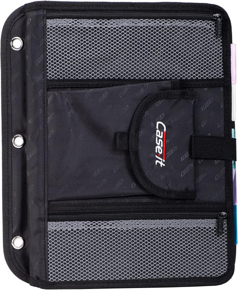 Case It Black 5-Tab Binder Accessory, 6 Pocket Expanding File, Fits Standard 3 Ring Letter Size Binder