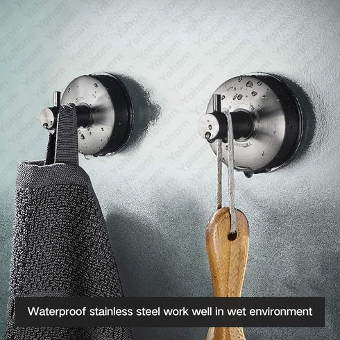 4 YOHOM Suction Cup Hooks Shower Towel Holder Stainless Steel Vacuum Bathroom Shower Hook Suction Towel Rack Kitchen
