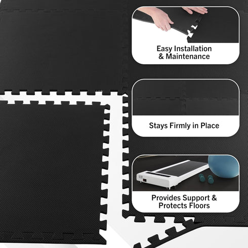 6-Pack 24 EVA Foam Mat Tiles - SQ FT of Interlocking Padding for Garage, Playroom, or Gym Flooring - Exercise Mat