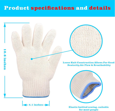 Heat Resistant Gloves - EN407 Certified 932 F Oven Gloves, Cut-Resistant Grill Gloves, Cooking Gloves for BBQ, Grilling, Baking, Cutting, Welding, Smoker Fireplace, 1 Pair (2 Pieces Set), White