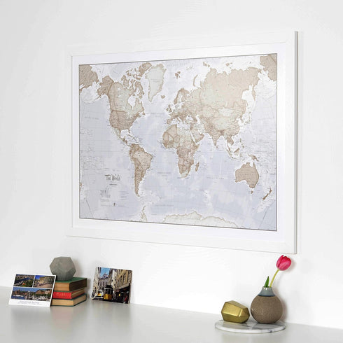 Large Map of the World, Silk Art Print World Map, Neutral Tones, 23 x 33