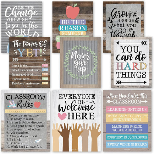 Hadley Designs Motivational Posters for Classroom - 9 Growth Mindset Wall Art for Teachers, Durable Decorations for