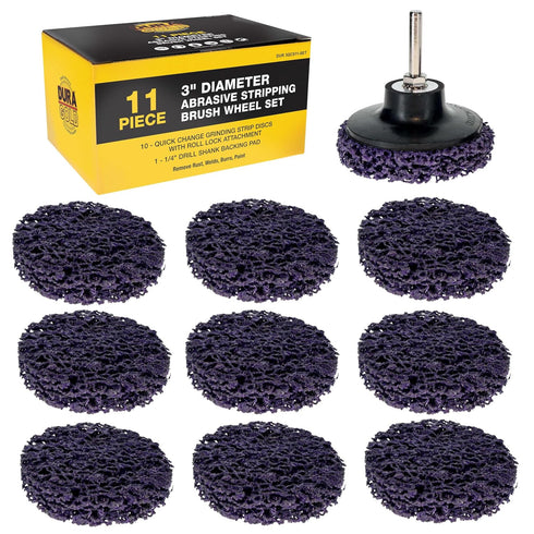 Dura-Gold 11-Piece 3" Diameter Abrasive Stripping Brush Wheel Set - 10 Quick