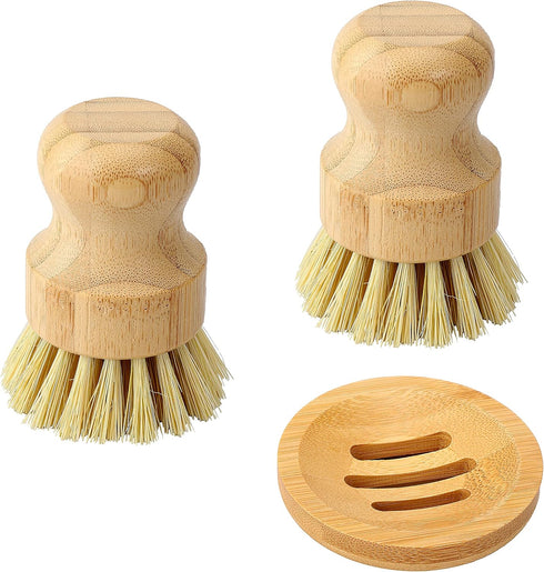 Marsify Bamboo Dish Scrub Brush, Kitchen Dish Scrubber Brush Set for Cleaning Dishes,Sink,