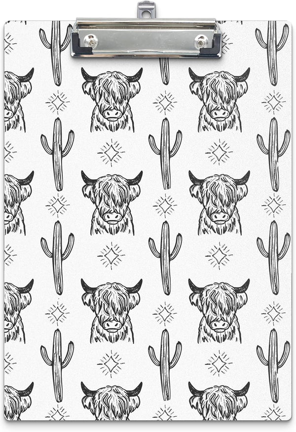 Clipboards - Western Highland Cow Cactus Wooden Clip Boards for Office, Classroom, Teacher, Student, 9x12.6 Inch