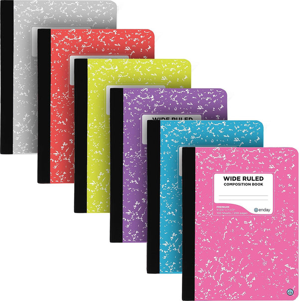 Enday Wide Ruled Composition Notebooks, 100 Sheets, Assorted Colors, 6 Pack for School