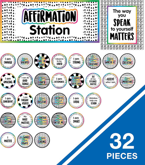 Carson Dellosa 32 Pc. Affirmation Station Classroom Bulletin Board Set, Affirmation Wall Decor Header, Motivational Poster, and 30 Positive Affirmation Station Cards for Kids, Positive Classroom Decor by Carson Dellosa Education