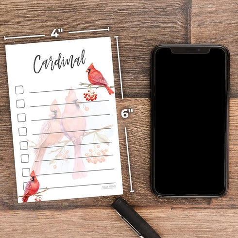 Red Cardinal Sticky Notes, 4x6" To Do List, Cardinal Themed Gift for Women, Bird Watcher Lover, 50 Pages