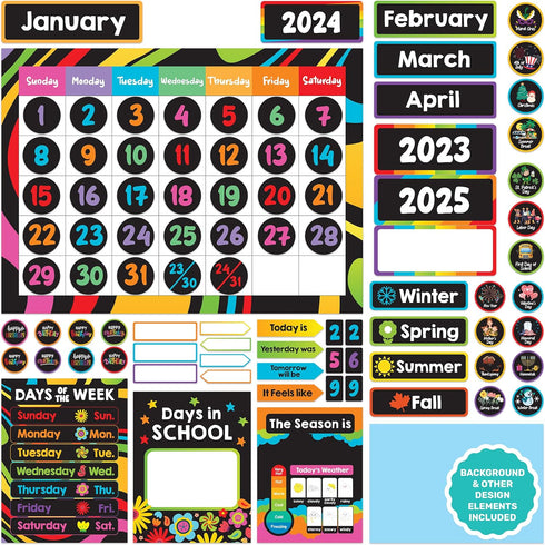 Decorably 154 Pcs Classroom Calendar Set Bulletin Board with Background Papers - School Calendar for Classroom Bulletin
