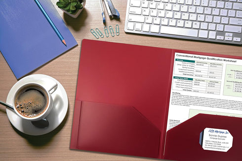 Better Office Products Heavyweight Burgundy Plastic 2 Pocket Portfolio Folder, Letter Size, 24 Pack, Burgundy Red
