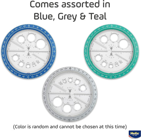 Helix Angle and Circle Maker with Integrated Circle Templates, 360 Degree, 6 Inch / 15cm, Assorted Colors