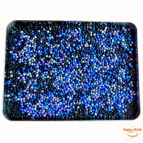 Happy Minds (4 Outer Space Sensory Bin Filler Cups) - Black Beans & Colorful Chickpeas - Cosmic Sensory Play