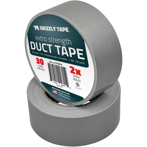 Grizzly Brand Professional Grade Duct Tape, 2-Pack, Silver Color, 1.1mil Thick, 1.88" Wide x 30 Yards