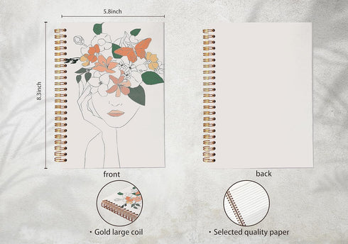 Minimalist Boho Neutral Botanical Flower Lined Spiral Journal Notebook, 8.3×5.5 Inches, Hardcover College Ruled