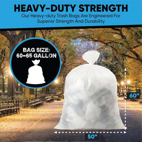 Mini n Mod 60-65 50 Count Commercial 60 65 Gallon Clear Trash Bags | | Large Clear Plastic Bags for Recycling, Garbage