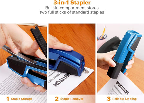 Bostitch Office Epic Metal 3 In 1 Stapler, 25 Sheet Capacity, Includes 210 Staples in Storage Compartment