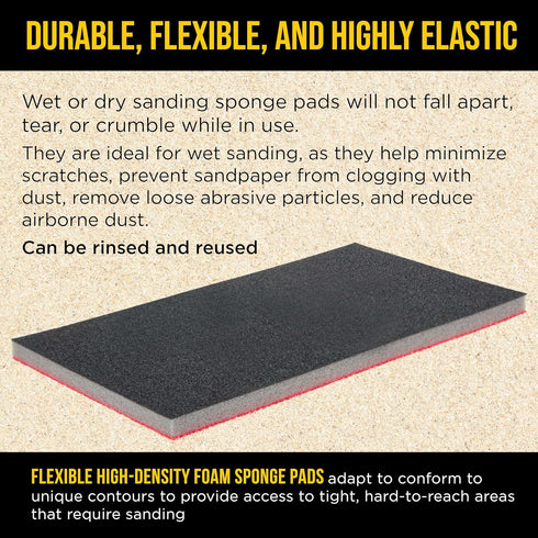 1500 5" 2-3/4" 20 Dura-Gold Grit x Sanding Sponges, Box of - Performance Hook & Loop Wet or Dry Flexible Sandpaper