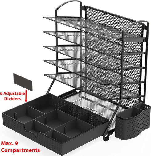 Simple Houseware 6 Tier Desk Document File Tray Organizer with Supplies Sliding Drawer, Black