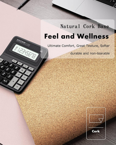 YSAGi Double-Sided Desk Pad - 35.4"x17" Leather Desk Mat, Eco Cork Desk Pad Protector for Office/Home (Pink)