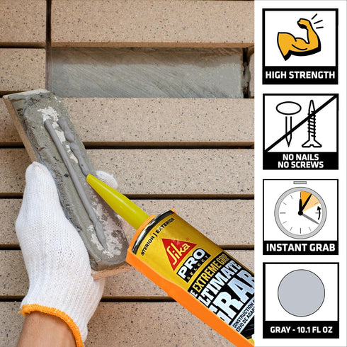 SIKA - SikaBond Ultimate Grab, Gray, Instant grab, Polyurethane adhesive, indoor and outdoor bonding, 10.1 fl.oz Feet by SIKA