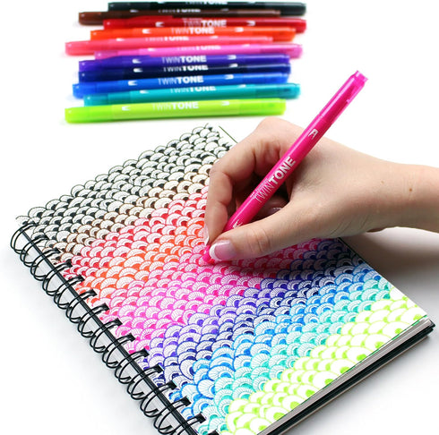Tombow 61500 Twintone Marker Set, 12-Pack Bright Double-Sided Markers for Bold and Precise Writing