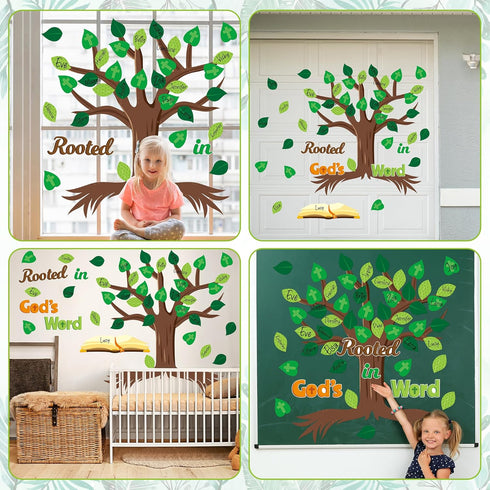 CY2SIDE Leaves Bible Tree Cutouts - 86PCS Rooted in God’s Word Bulletin Board Set for Sunday School Decor