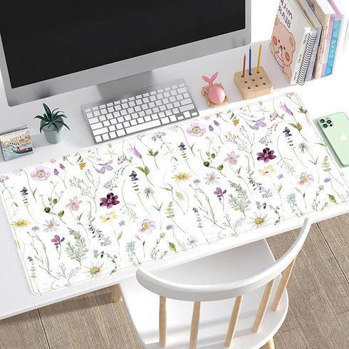 Cute Flower Aesthetic Mouse Pad, Large Extended Gaming Desk Mat 31.5''x15.75'' for Women Office Decor