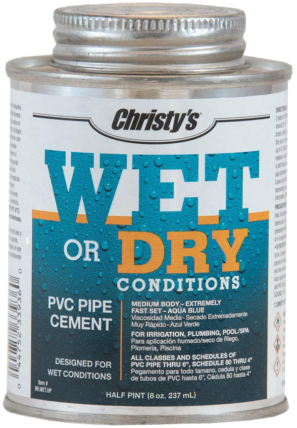 Christy's PVC Cement - Wet Or Dry Conditions, Medium Body, Extremely Fast Set, Low-VOC, Aqua Blue, 1/2 Pint (8 fl oz)