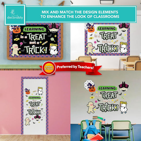 Decorably Halloween Bulletin Board Decorations Set - 70 Pcs Classroom Halloween Decorations, Background Papers &