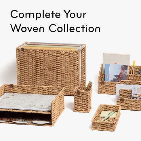 U Brands Woven Letter Sorter, Rattan-Inspired Wicker Style Office Organization Supplies, 1 Count