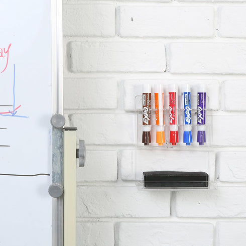 MyGift Wall Mounted Clear Acrylic Dry Erase Marker Holder for 5 Markers and Eraser, Office Accessories