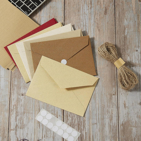 Stationery Writing Paper and Envelopes Set with Jute Rope, 4 X 6, 20 Best Paper with 10 Heavyweight Envelopes, Ivory
