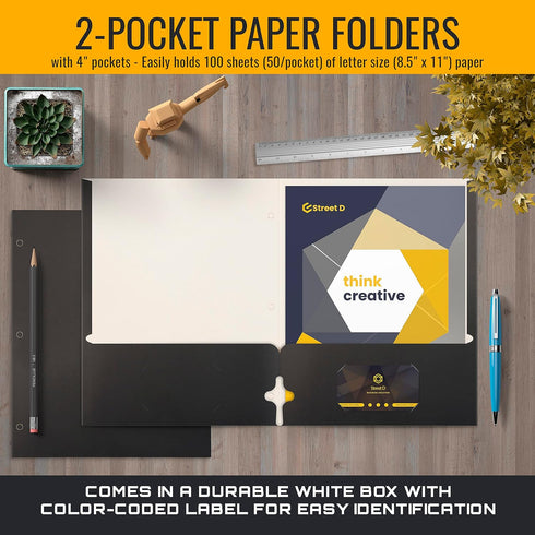 Better Office Products Two Pocket Portfolio Folders - 50-Pack, Black, Letter Size Paper Folders