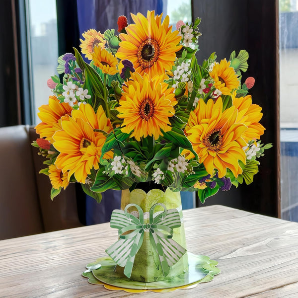 Cyriacus 3D Pop-Up Sunflower Bouquet Greeting Card for Birthday, Thank You, Get Well