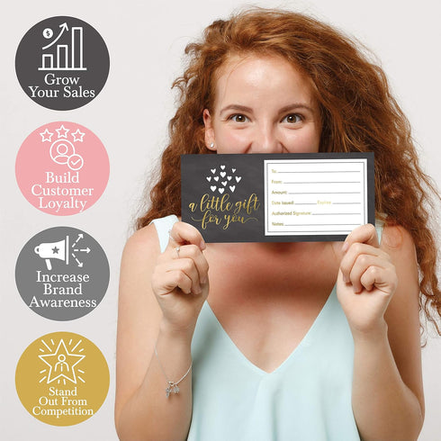 Hadley Designs 25 Rustic Blank Gift Certificate Cards, 4x9 Vouchers for Holiday, Birthday, Small Business