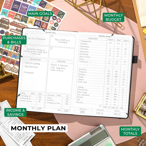 GoGirl Budget Planner - Monthly Financial Organizer Budget Book, Expense Tracker Notebook, Compact (Black)