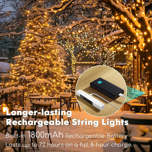 132FT(66*2) Lakumu Rechargeable Fairy Lights Battery Operated, Twinkle Lights with Remote &Timer, Warm White LED String