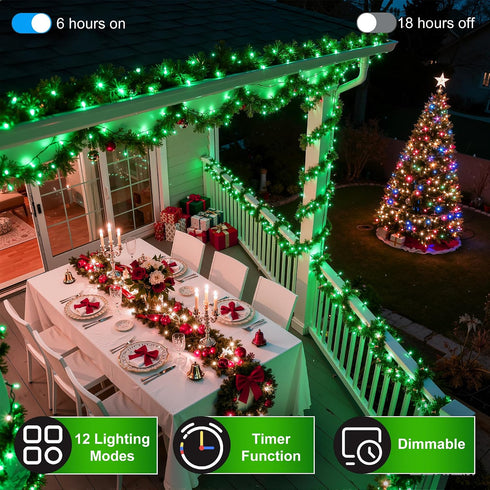 350LED 90FT 12 Dimmable, Christmas Lights Indoor Outdoor, Modes Green Outdoor String Lights with Timer & Waterproof