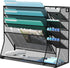 Wall Mounted File Organizer, 5-Tier Desk Organizer with 4 Pen Holders, Mesh Desk Organizers for Office Supplies with
