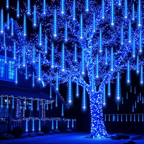 JOYIN Christmas Lights Outdoor,8 Tubes Meteor Shower Lights Blue,192 LEDs, Snowfall Icicle