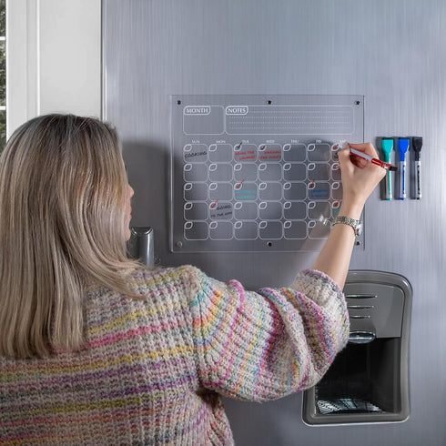 Mr. Pen Acrylic Dry Erase Calendar for Silver Fridge, 14.7x11.8", Magnetic Calendar with 4 Markers