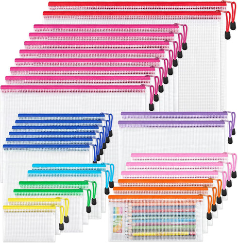 JARLINK 30 Pack 8 Sizes Mesh Pouch, Waterproof Zipper File Bags for Office, School, Travel, and Home