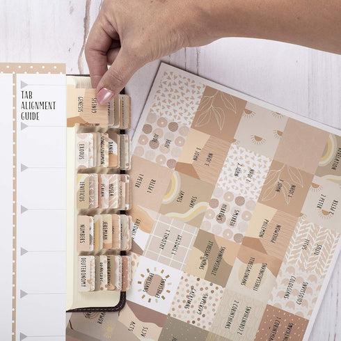 DiverseBee Laminated Bible Tabs, Large Print Bible Journaling Supplies, 66 Tabs with 11 Blank Tabs - Cappuccino Theme