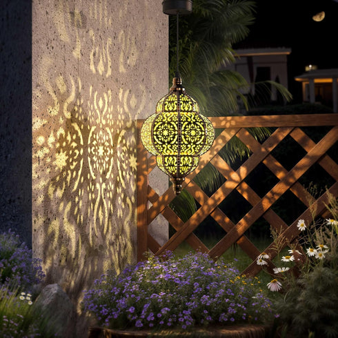 Hapjoy (1 Pack, Hanging Solar Lights Outdoor Garden Decor Solar Lantern Waterproof Plastic Moroccan Outdoor Decorations