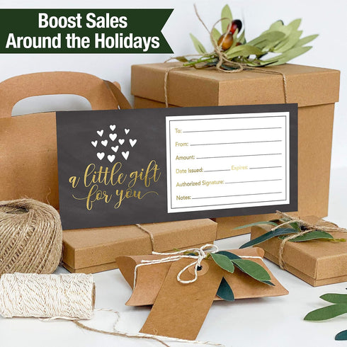 Hadley Designs 25 Rustic Blank Gift Certificate Cards, 4x9 Vouchers for Holiday, Birthday, Small Business