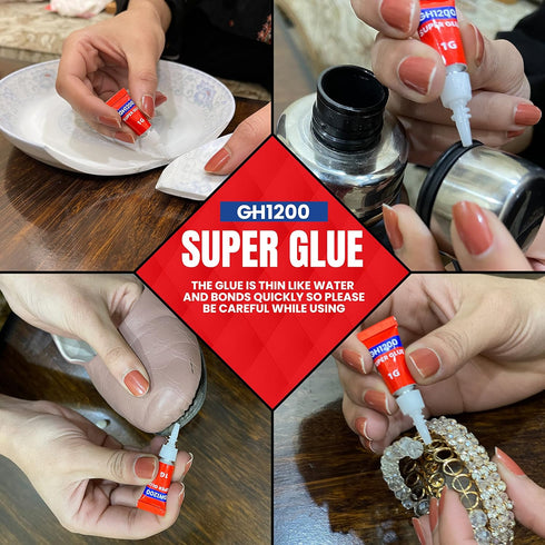 1 Gram (Pack of 24) Super Glue All Purpose, Super Fast, Thick & Strong Adhesive for DIY Craft, Ceramics, Metal