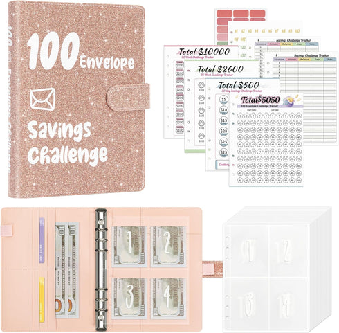 Ospelelf 100 Envelopes Money Saving Challenge Binder, 52 Week Budget Book to Save $10,000