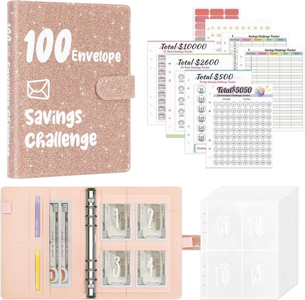 Ospelelf 100 Envelopes Money Saving Challenge Binder, 52 Week Budget Book to Save $10,000