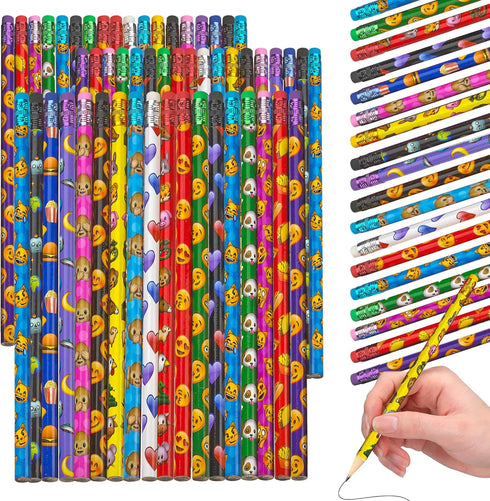 Emoticon Pencils - 72 Pack - Fun & Vibrant Writing Tools with Erasers, Assorted Emote Designs for Parties